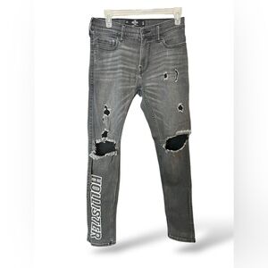Hollister California Skinny Men's Gray Distressed Jeans advanced stretched 29x30